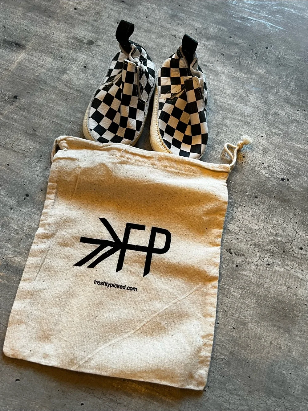 Freshly Picked Black & White Checkered Slip-On Baby Shoes